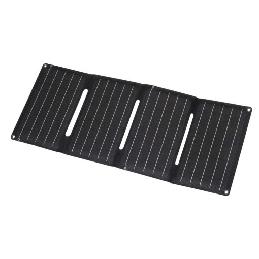HOME MSC20W hordozható napelemes USB töltő, összecsukható, 20Watt, USB-A + USB-C + DC kimenet, PD gyorstöltés, LED töltésjelző, felakasztható, tartozék karabinerekkel